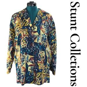 Stunt Collections Shirt Womens Small Multicolor 100% Silk Vintage Abstract Boho